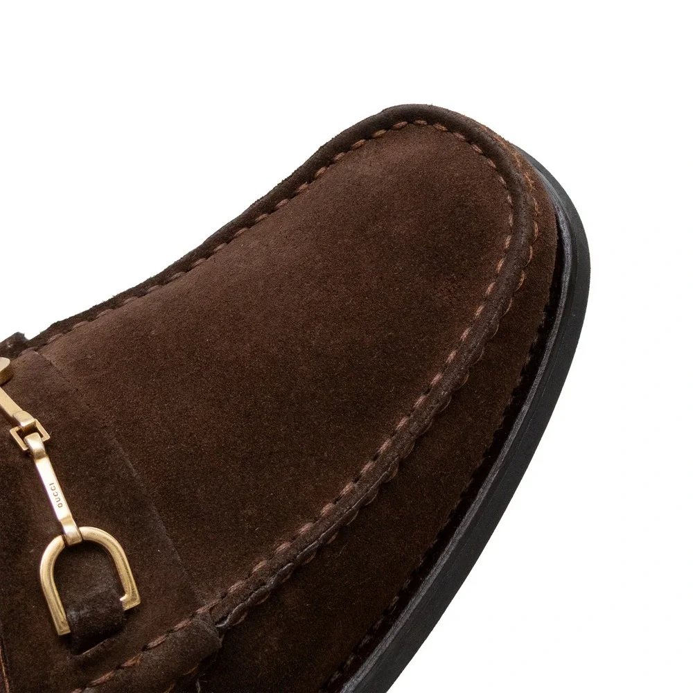Gucci Mens Dark Brown Suede Horsebit Loafers Lug Sole UK 9 D US 10 D